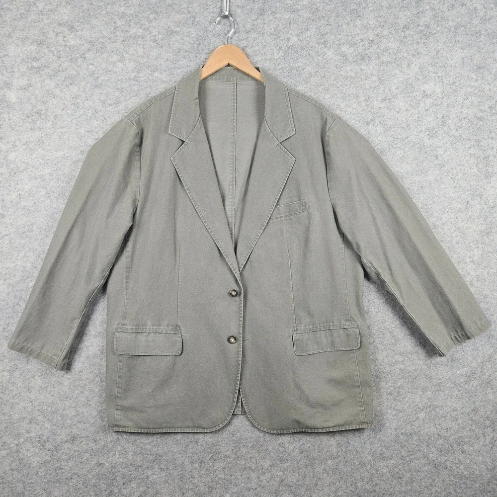 LL Bean Men's Green Cotton Blazer Size 48 Reg Chore Jacket Vintage Fall SMUDGE